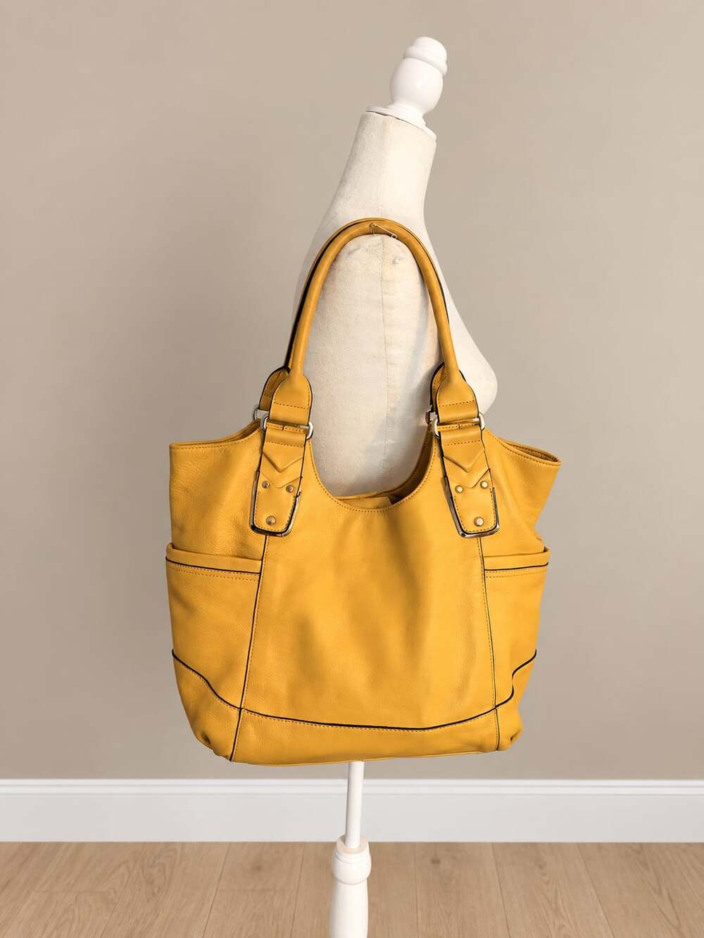 b. makowsky Mustard Leather Hobo Shoulder Bag